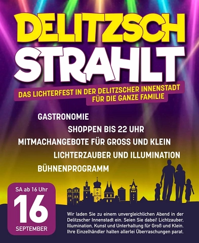 Das Bild zeigt das Plakat für die Veranstaltung Delitzsch strahlt. © Werbegemeinschaft Delitzsch