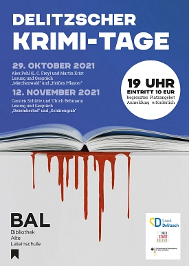 Das Bild zeigt ein Plakat für zwei Kirmi-Tage in der Delitzscher Stadt-Bibliothek. © Christoph Ruhrmann